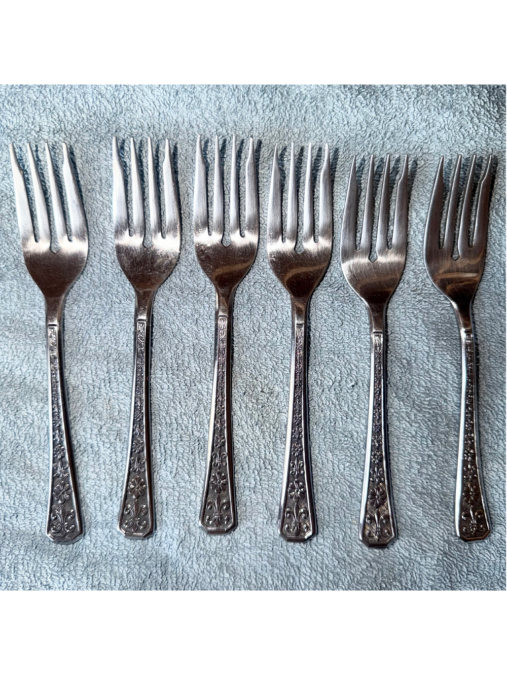 Vintage Interpur FLORENZ Stainless 8 Petal Textured Silverware Salad Forks Set/6